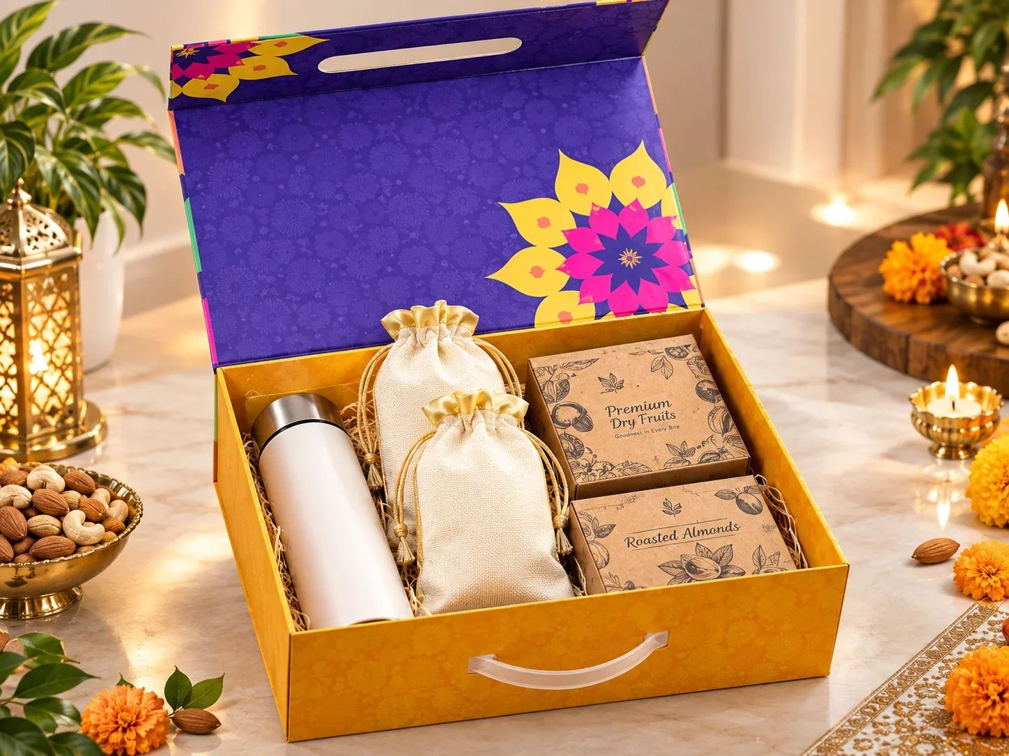 6 IN 1 Celebration Set – Eco Bamboo Tech Kit, Glass Bottle & Gourmet Dry Fruits