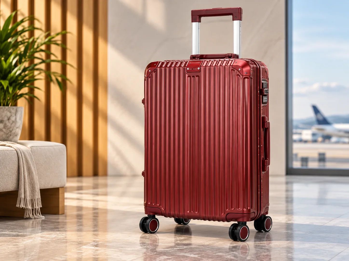Fur Jaden Metallic Crimson Red Ribbed Hard-Sided Trolley Bag