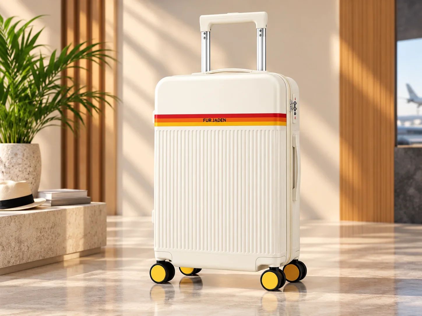 Fur Jaden Vintage Cream Stripe Hard-Sided Cabin Trolley Bag