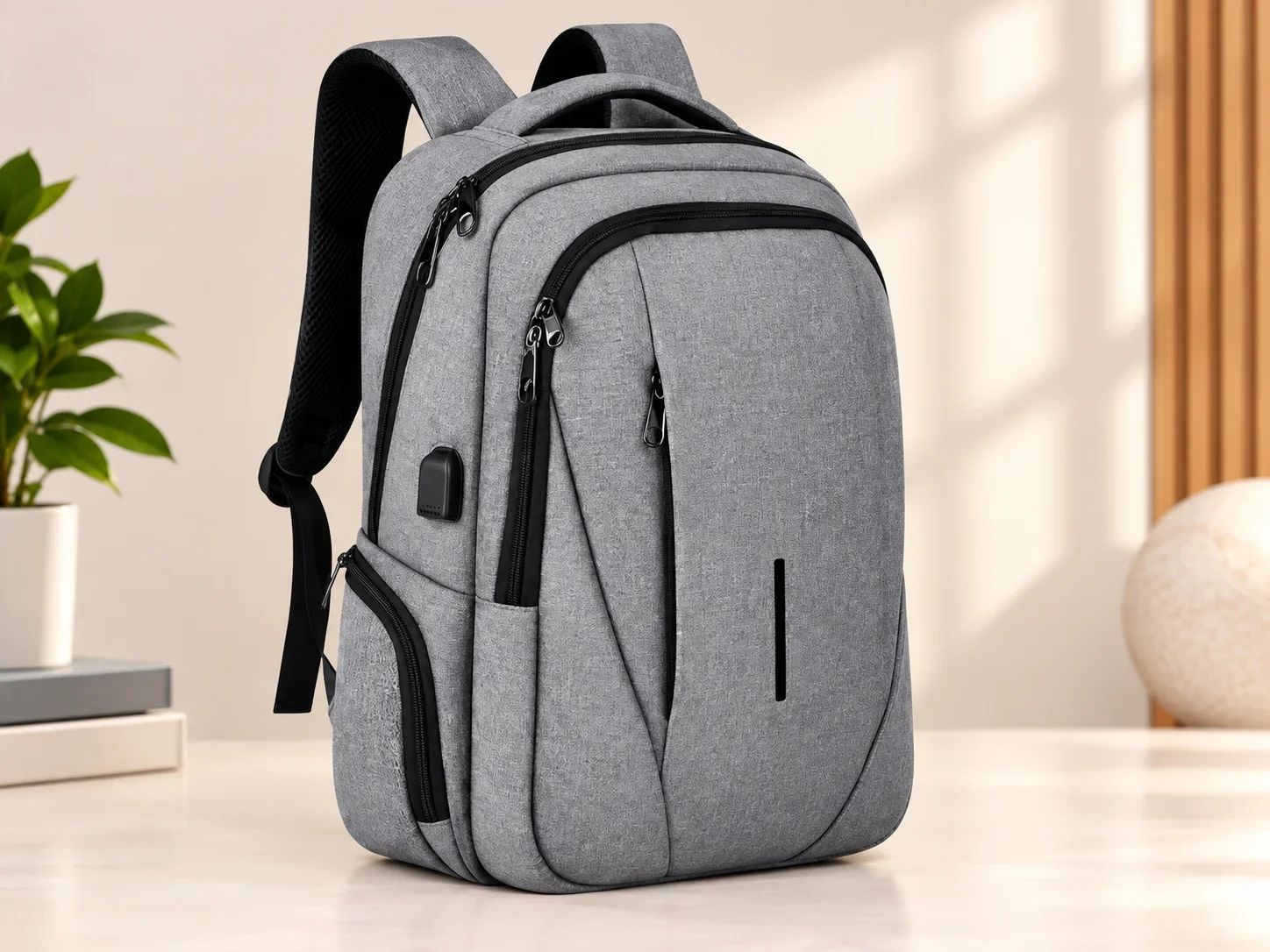 Fur Jaden Textured Grey Smart Laptop Backpack with USB Charging Port