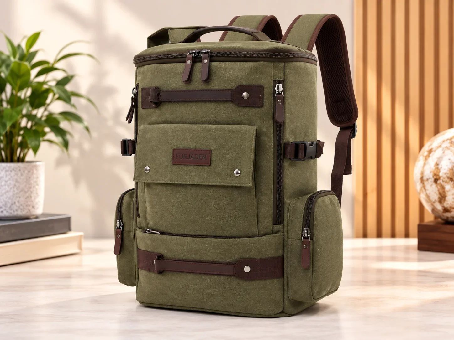 Fur Jaden Olive Green Canvas Utility Travel & Rucksack Backpack