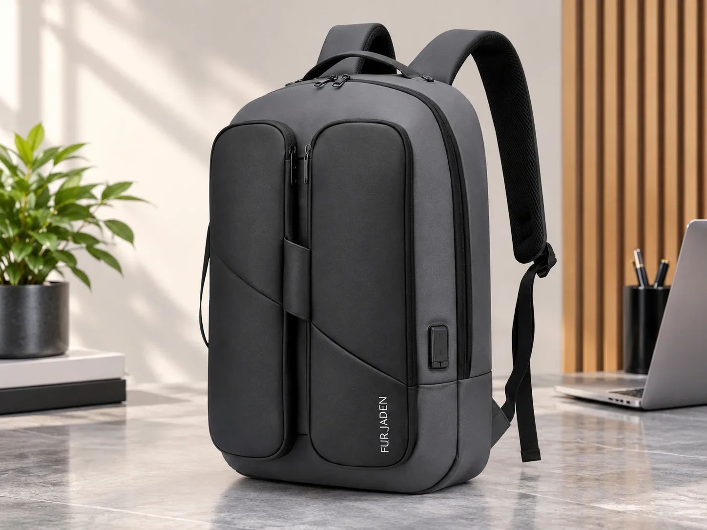 Fur Jaden Dark Grey Dual Front-Pocket Smart Laptop Backpack