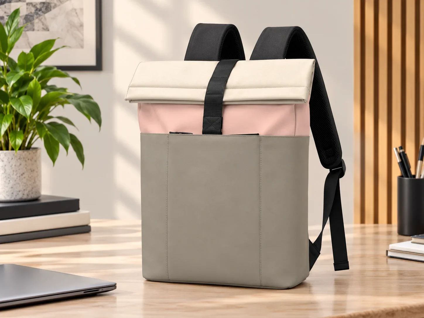 Fur Jaden Tricolor Pastel Roll-Top College & Commuter Backpack