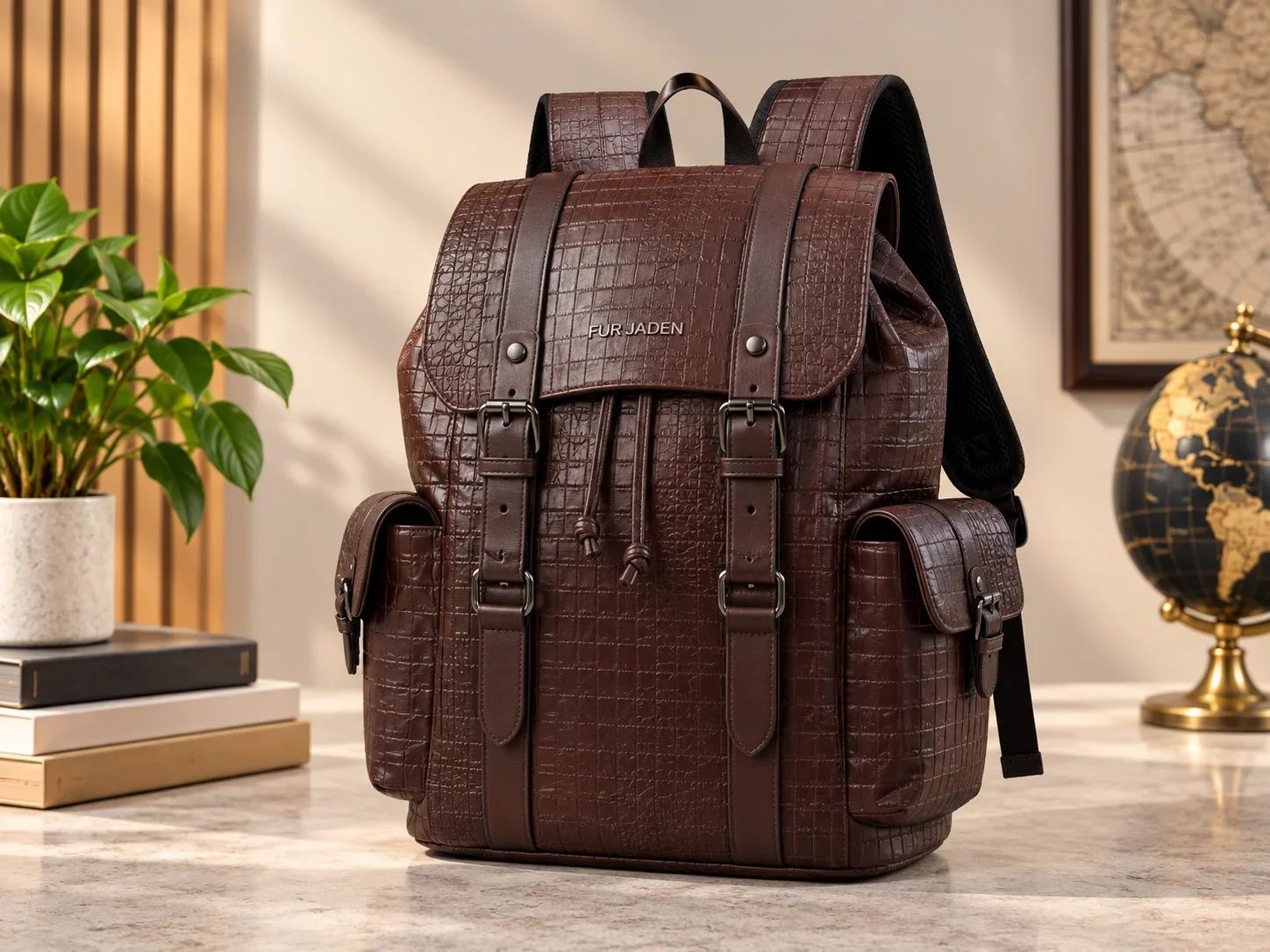 Fur Jaden Dark Brown Textured Leatherette Vintage Rucksack