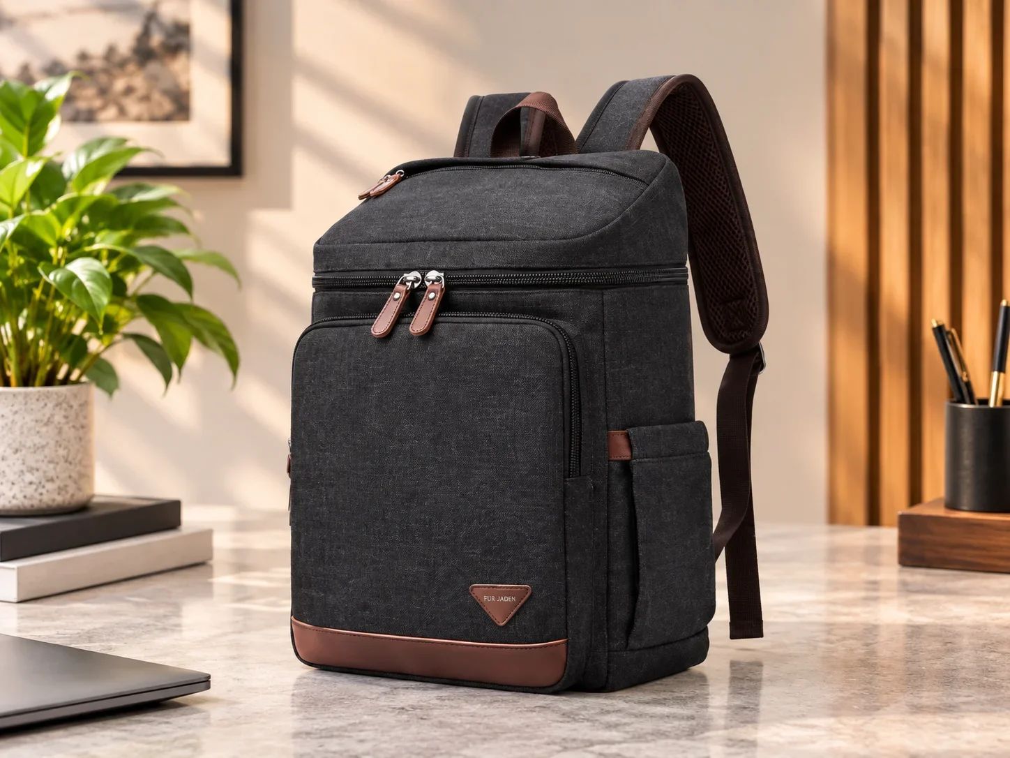 Fur Jaden Charcoal Black Heavy-Duty Canvas Travel Backpack