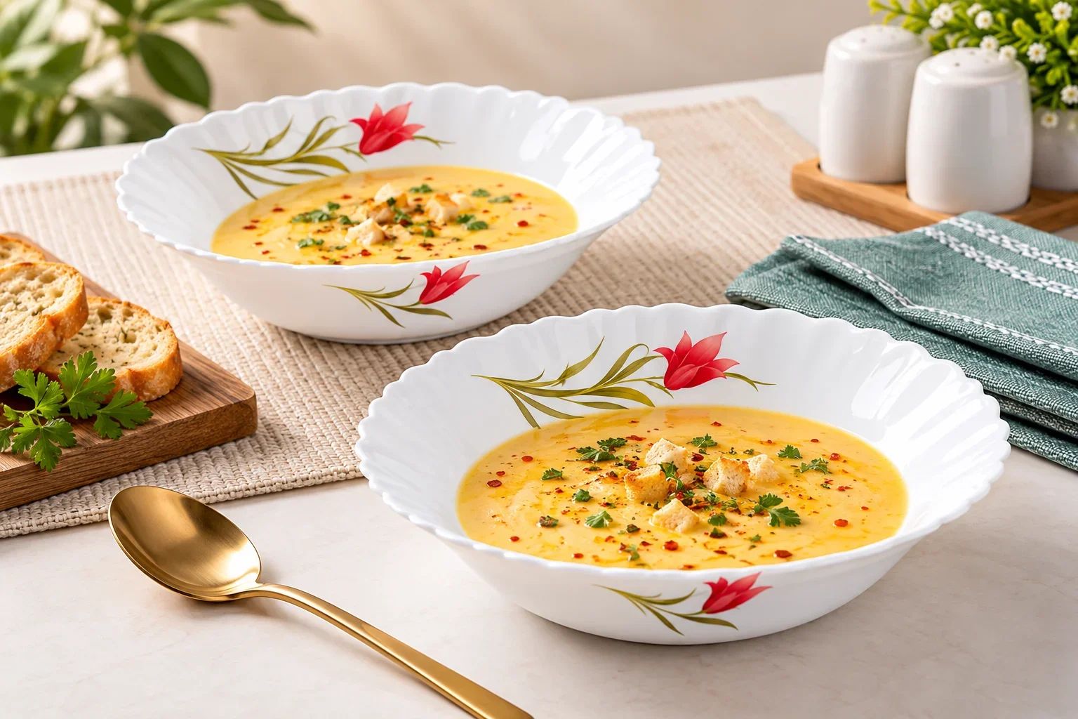 Larah by Borosil 2 Piece Opalware Soup Bowl Set – Tulip Print