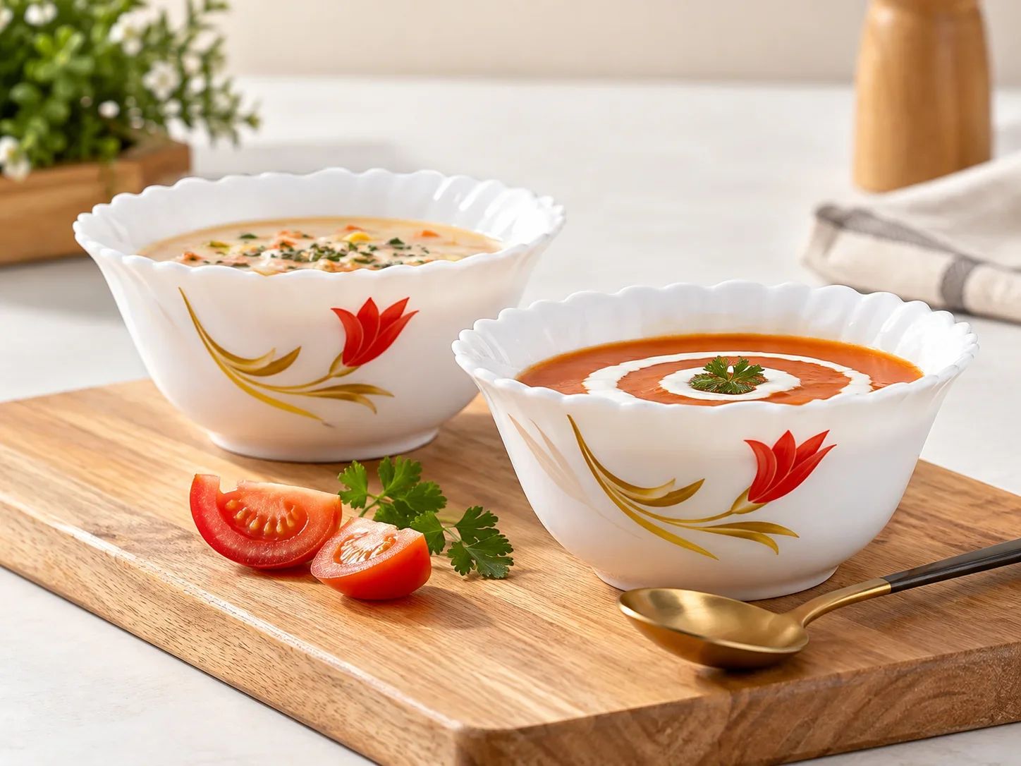 Larah by Borosil 2 Piece Opalware Katori Set – Red Tulip