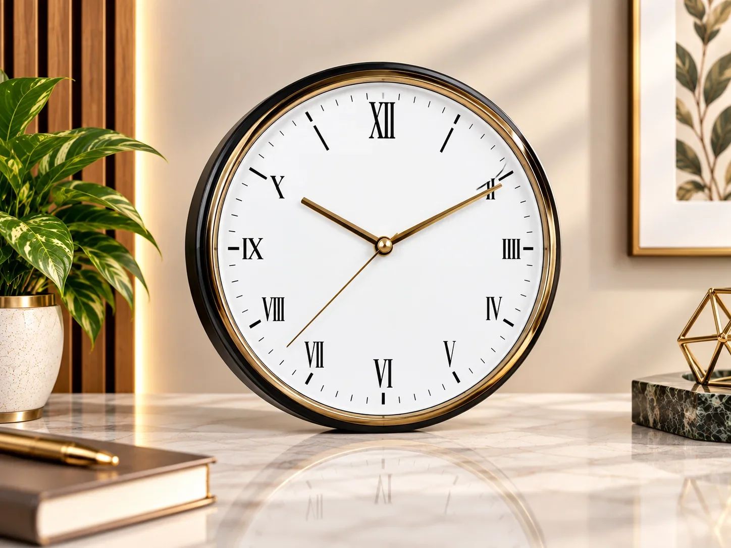 Luxury Black & Gold Roman Numeral Desk Clock