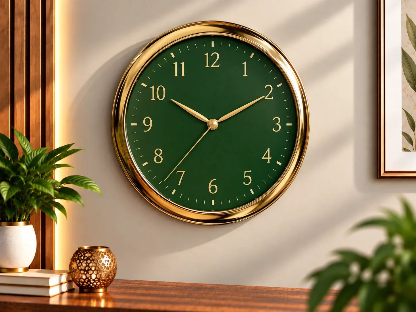 Premium Emerald Green & Gold Wall Clock