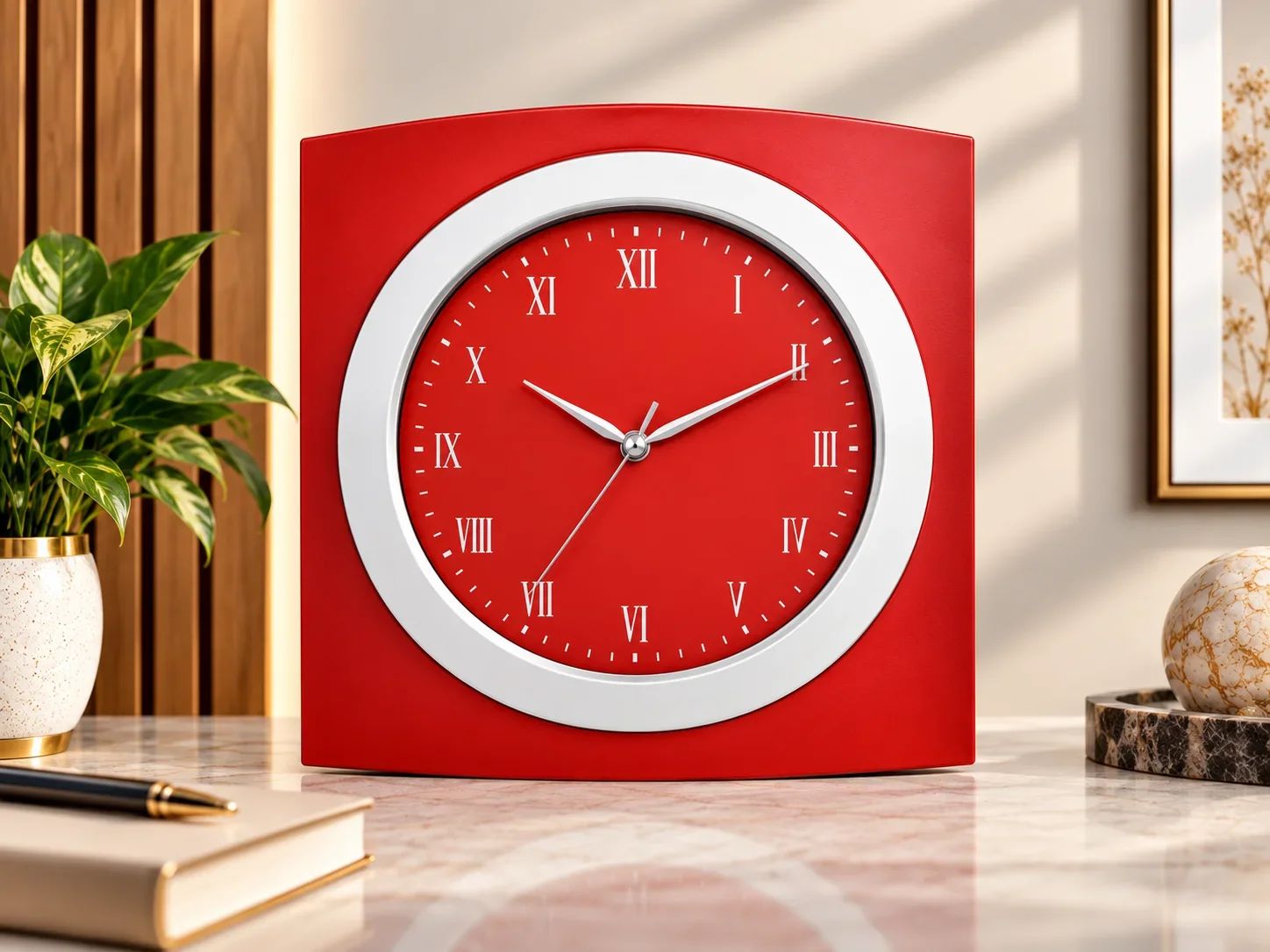 Vibrant Red & Silver Arched Table Clock