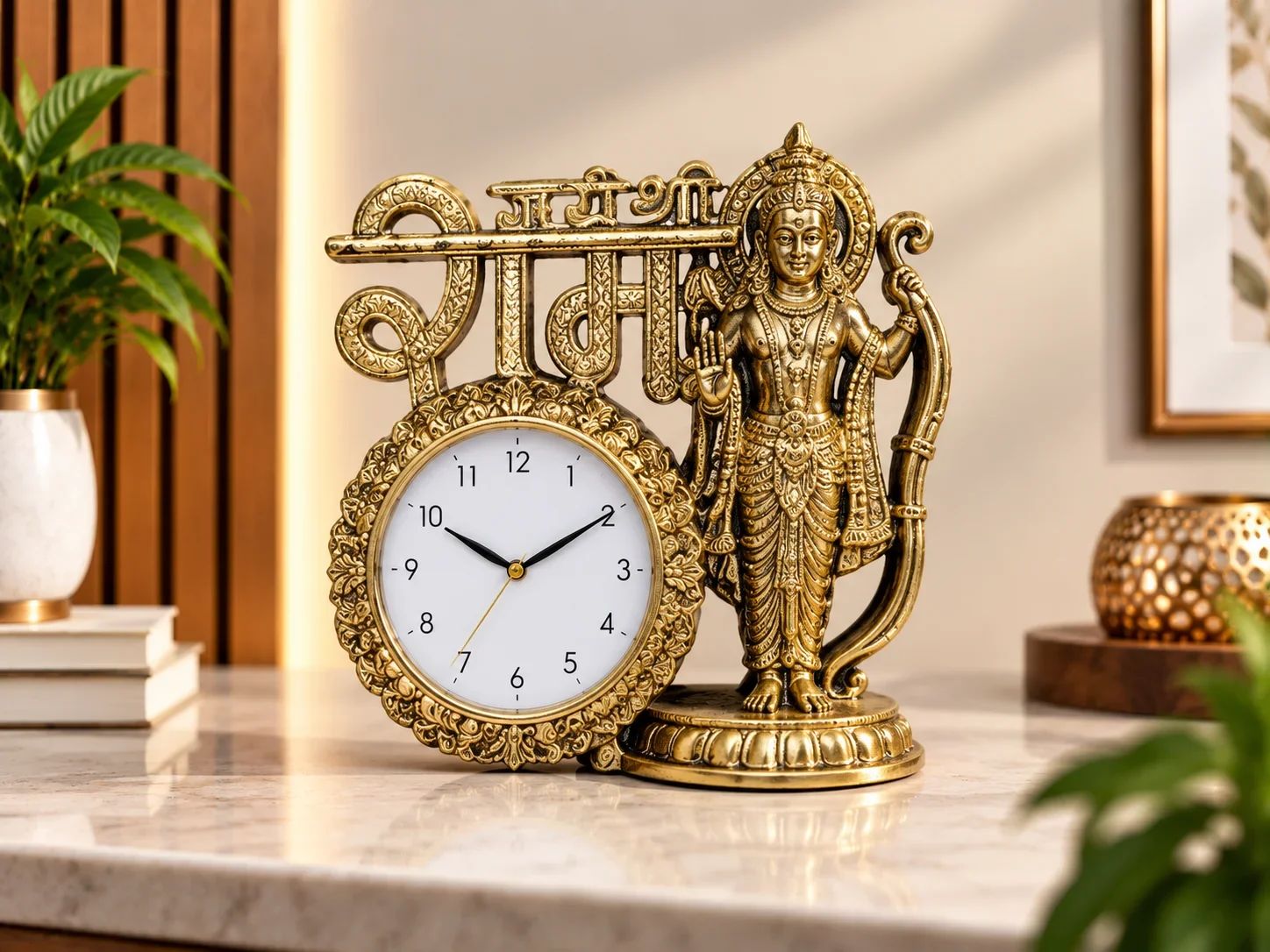 Antique Brass Lord Ram Idol Desk Clock