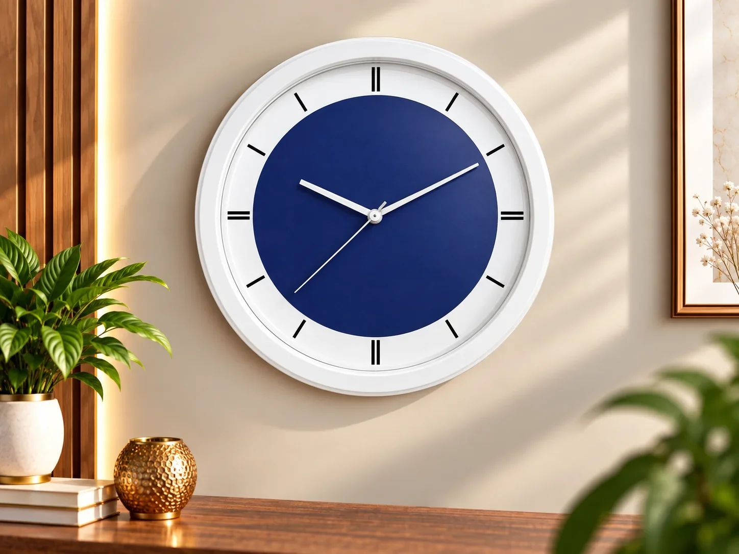 Modern Two-Tone Navy Blue Wall Clock