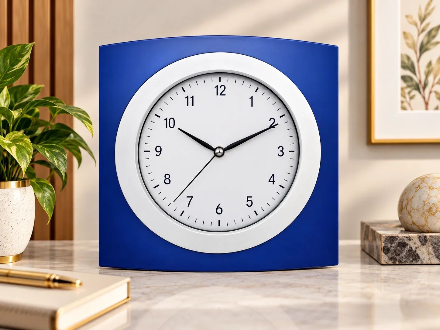 Contemporary Royal Blue Square Desk Clock