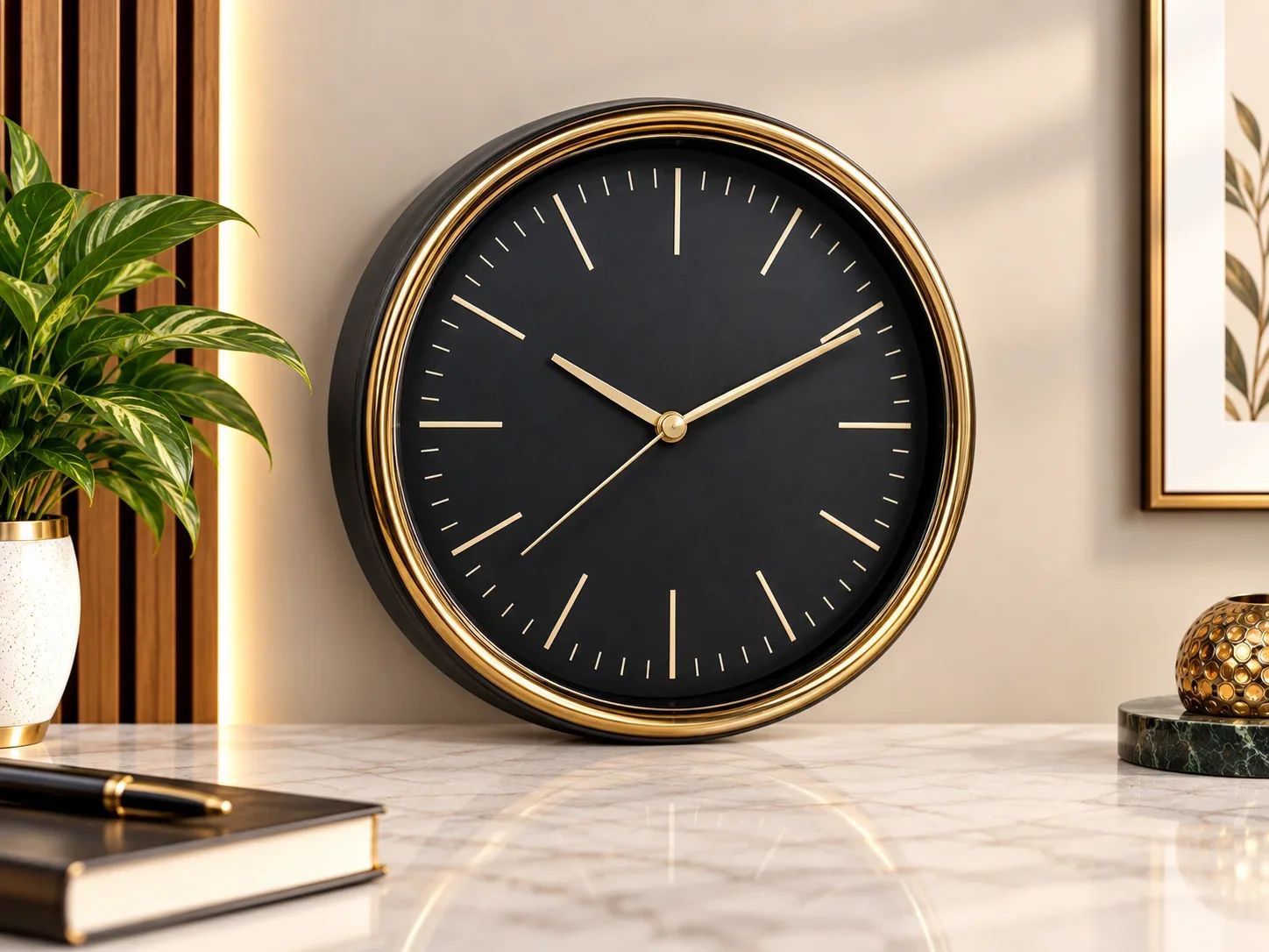 Luxury Black & Gold Minimalist Desk Clock