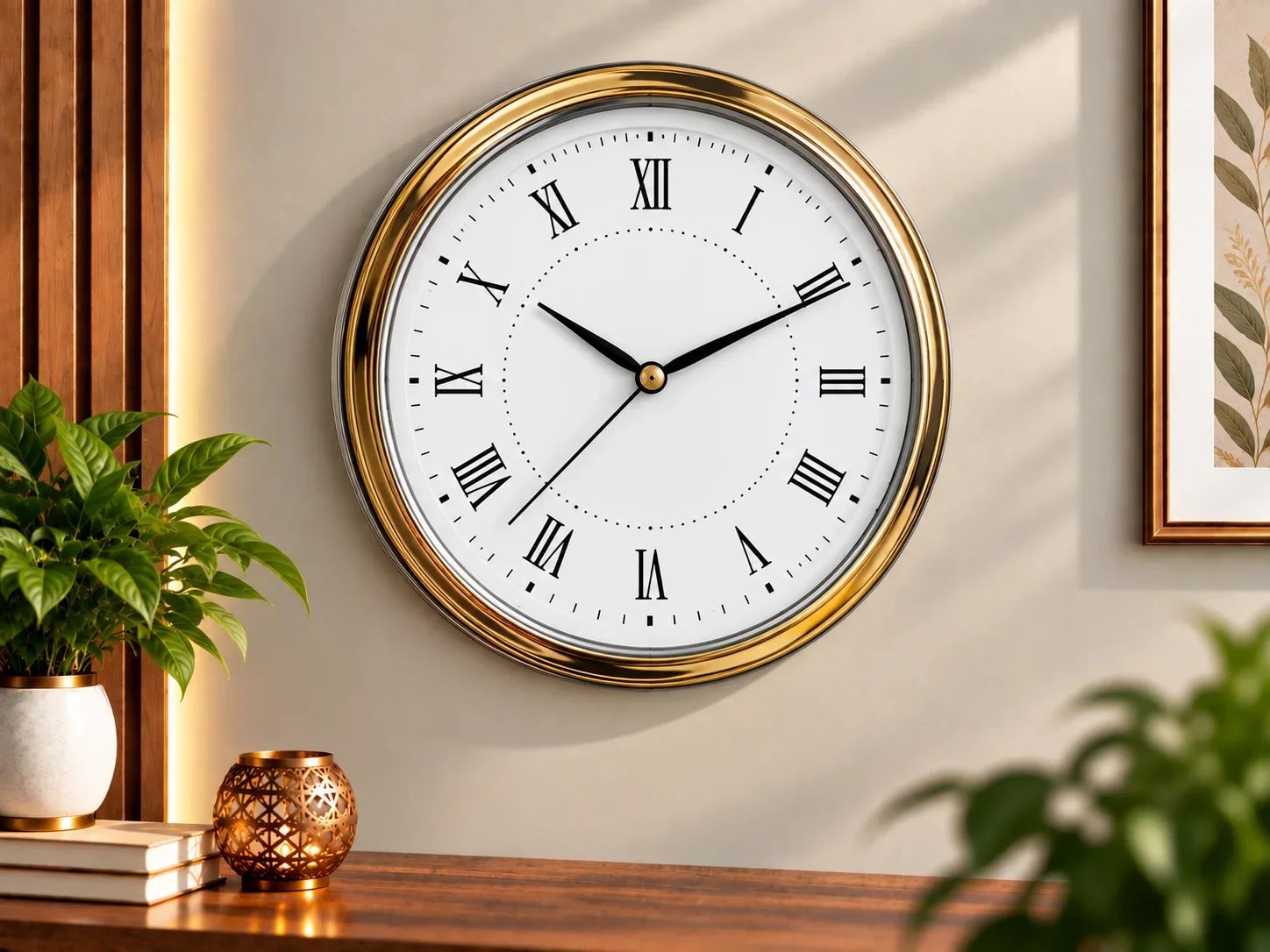 Elegant Gold Bezel Roman Numeral Wall Clock