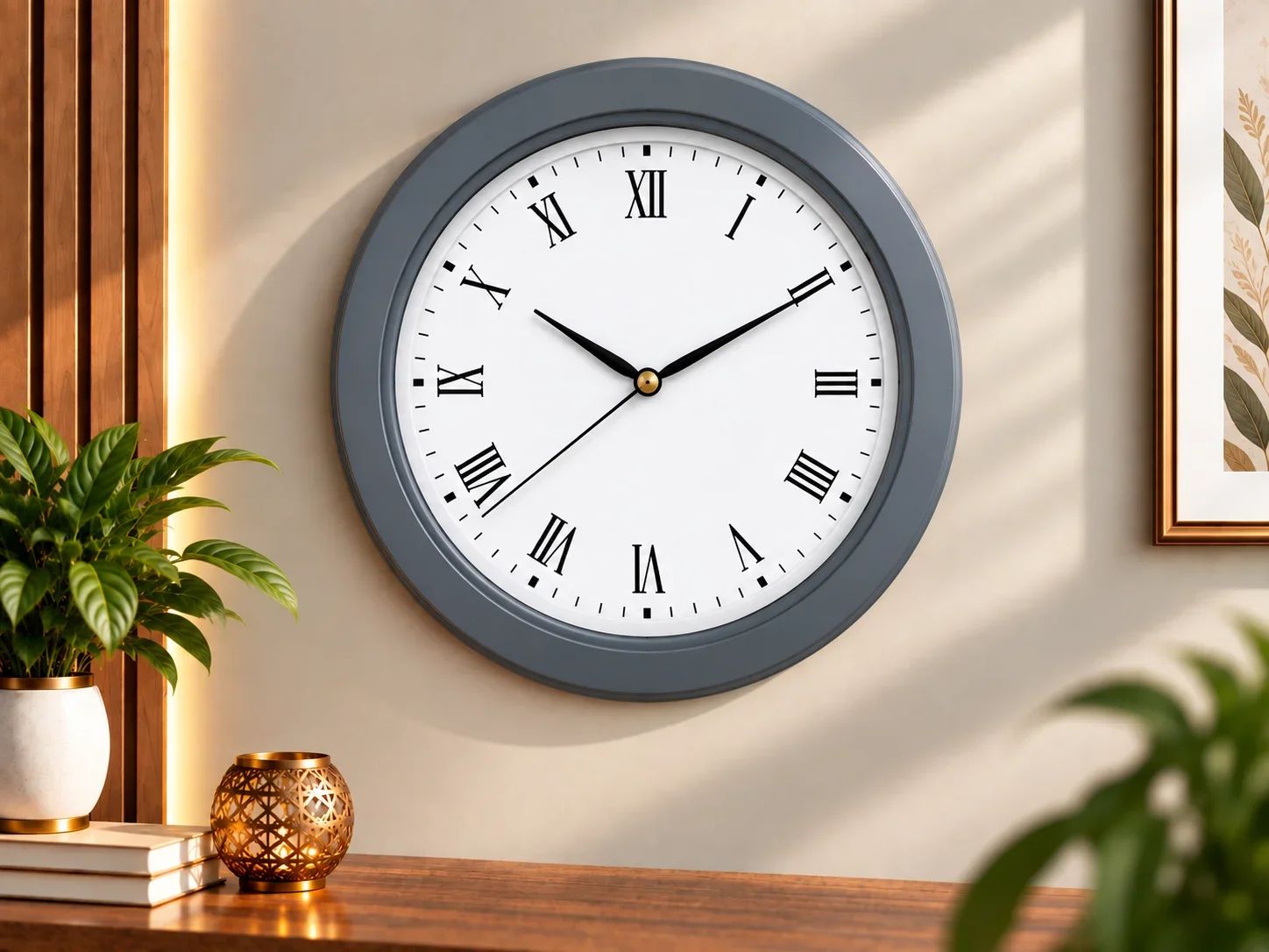 Contemporary Slate Grey Wall Clock with Roman Numerals