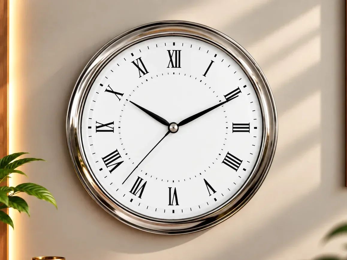 Classic Silver Roman Numeral Wall Clock