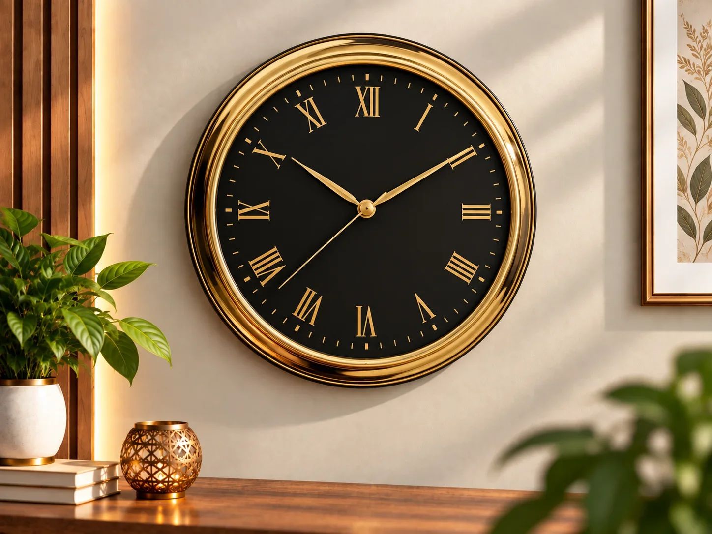 Premium Black & Gold Roman Numeral Wall Clock