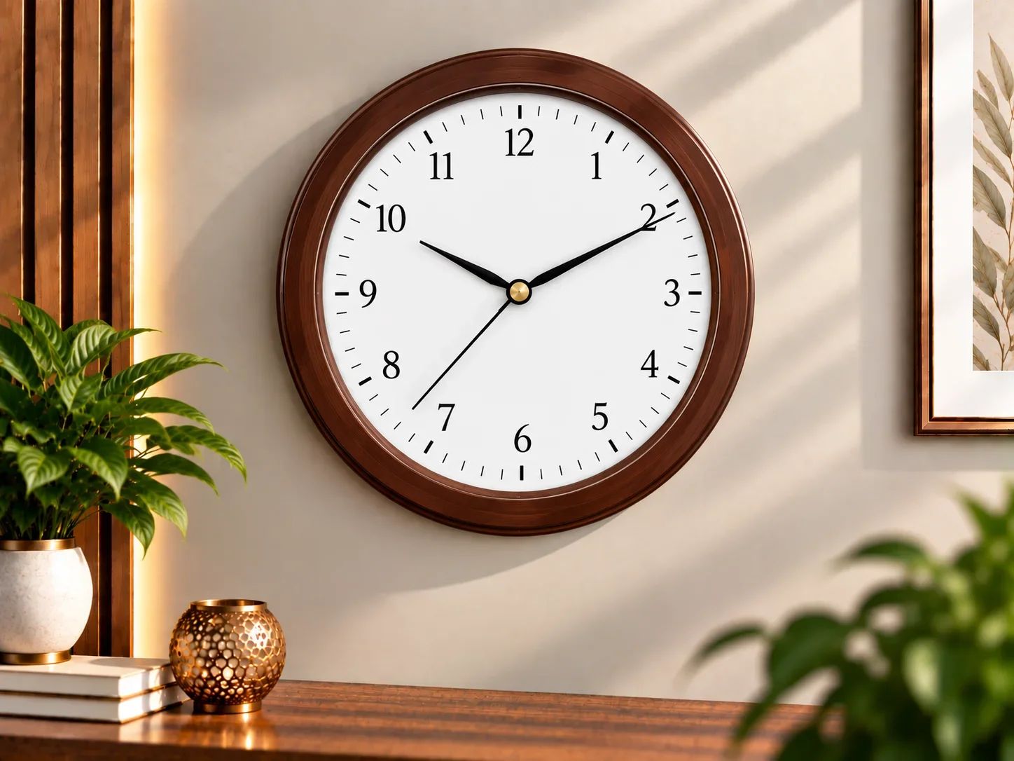 Classic Dark Wood Frame Wall Clock with Arabic Numerals