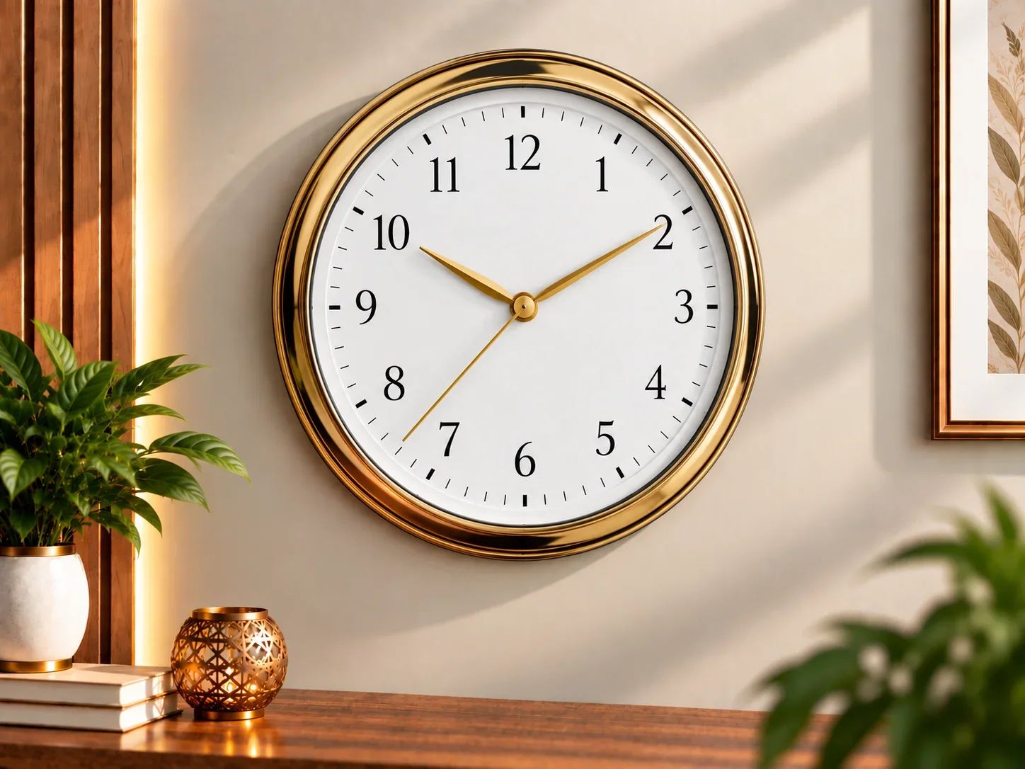 Elegant Polished Brass Wall Clock with Arabic Numerals