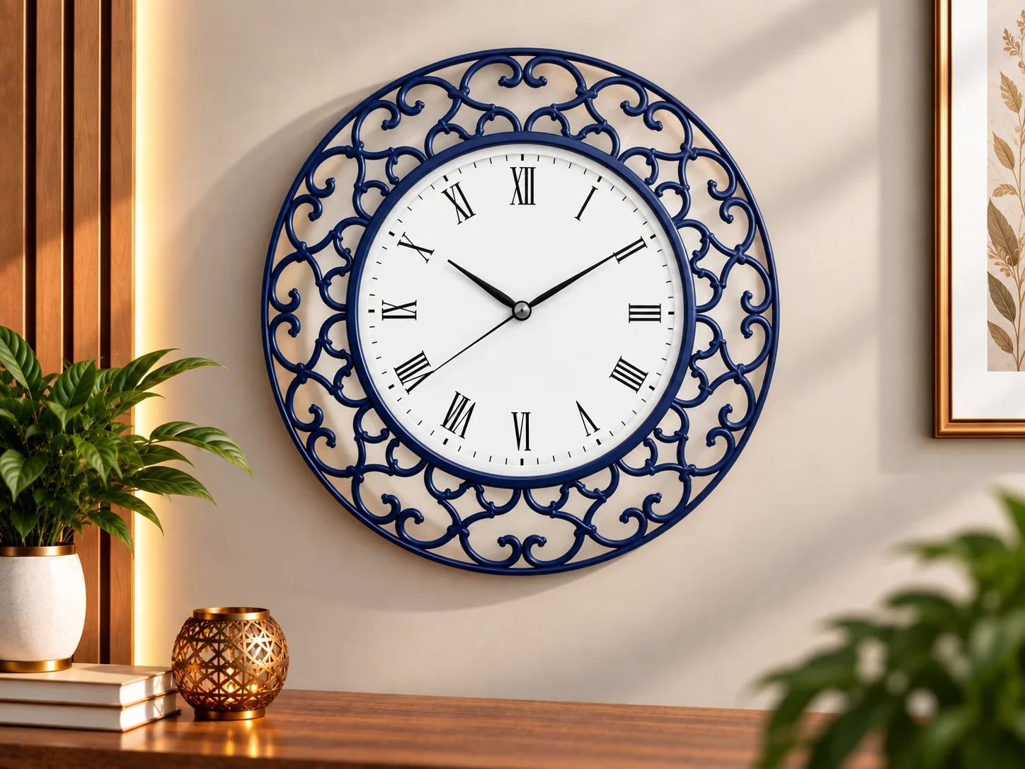 Royal Navy Blue Filigree Decorative Wall Clock