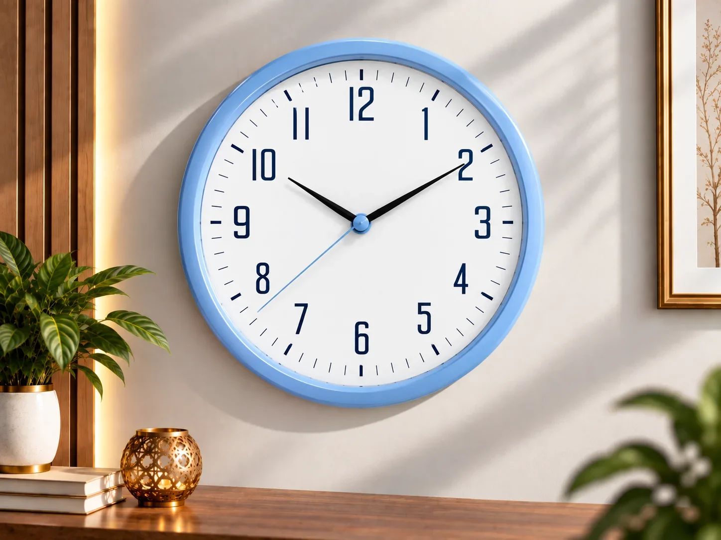 Contemporary Sky Blue Round Wall Clock