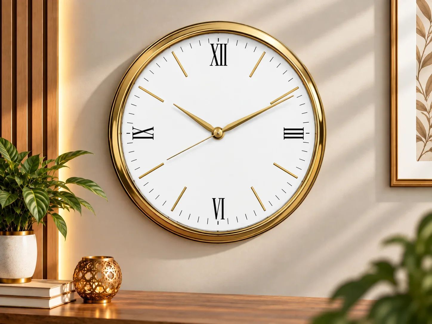 Luxury Gold Wall Clock with Linear & Roman Indices