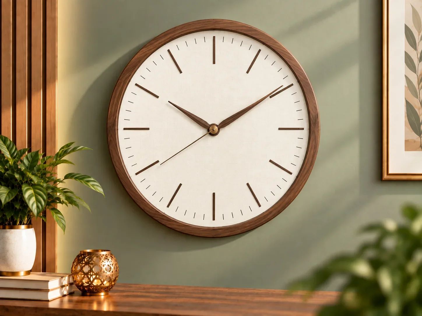 Modern Scandinavian Walnut Wall Clock