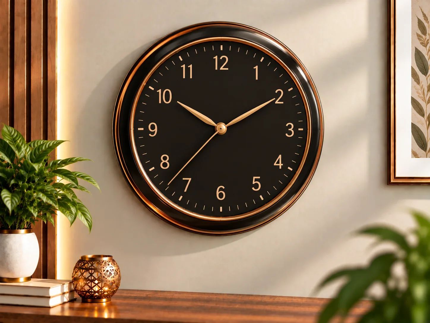 Contemporary Black & Gold Wall Clock with Arabic Numerals