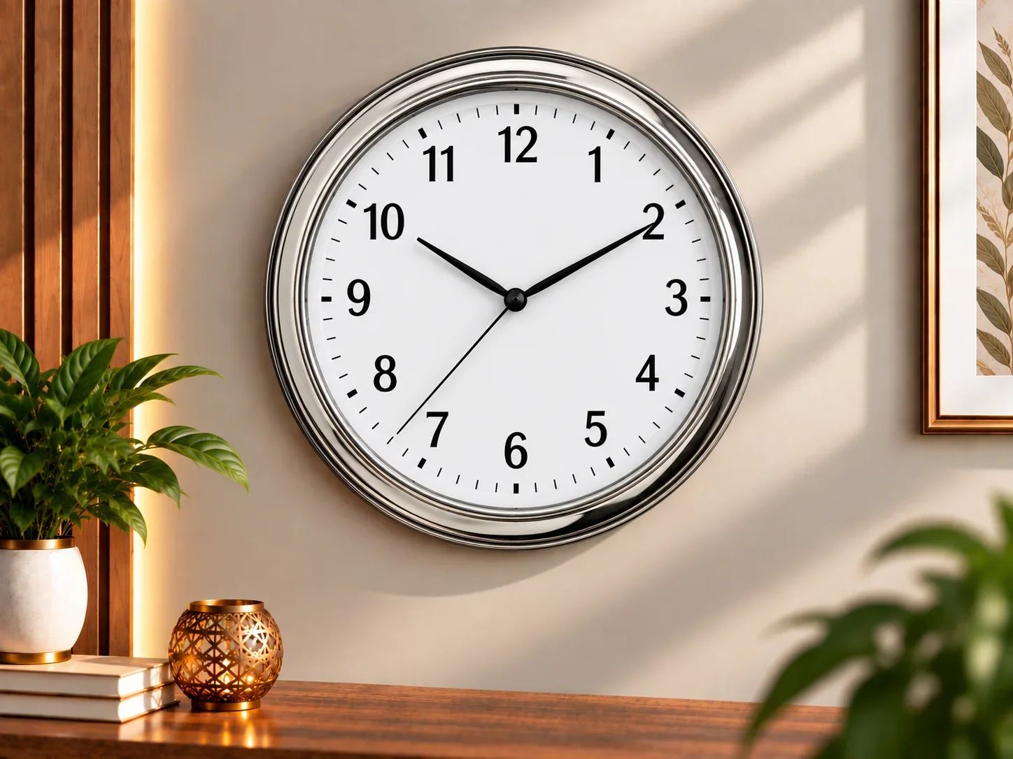 Classic Silver Wall Clock with Arabic Numerals