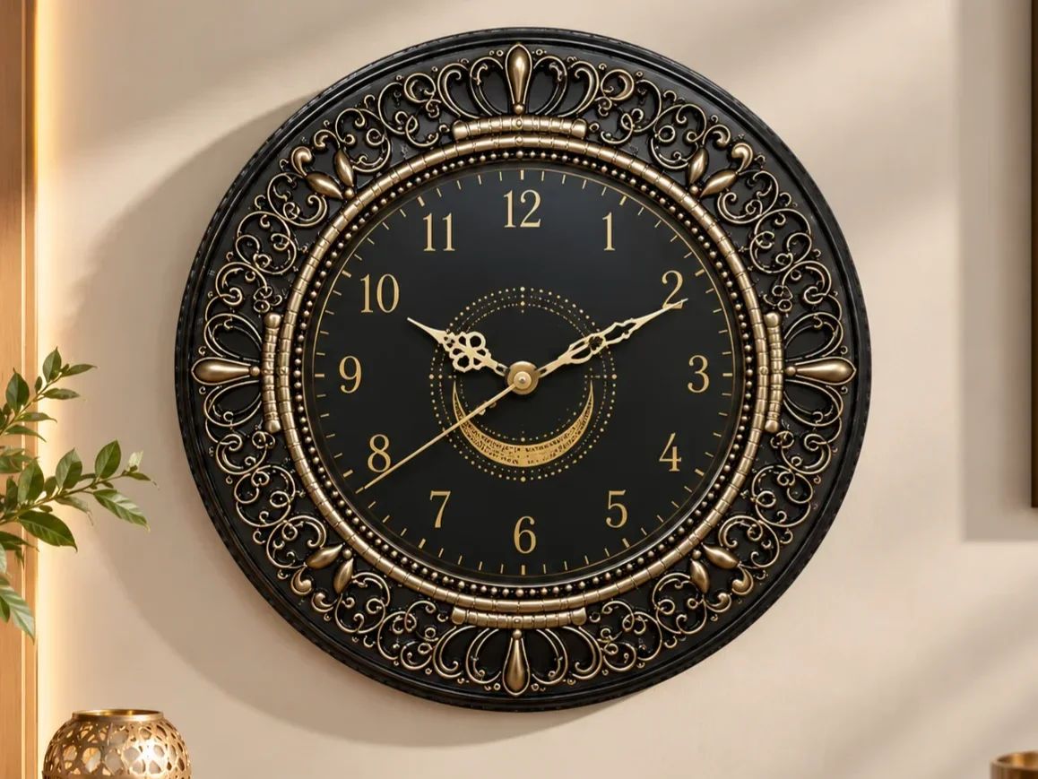 Ornate Black & Gold Filigree Wall Clock