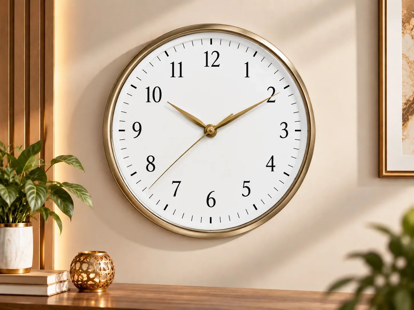 Modern Brushed Gold Wall Clock with Arabic Numerals