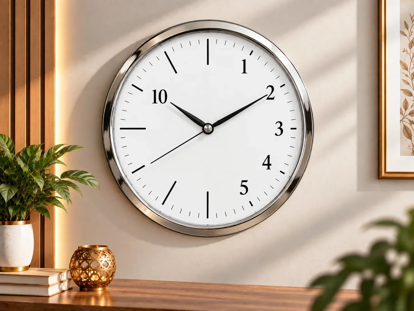 Minimalist Silver Wall Clock with Hybrid Index