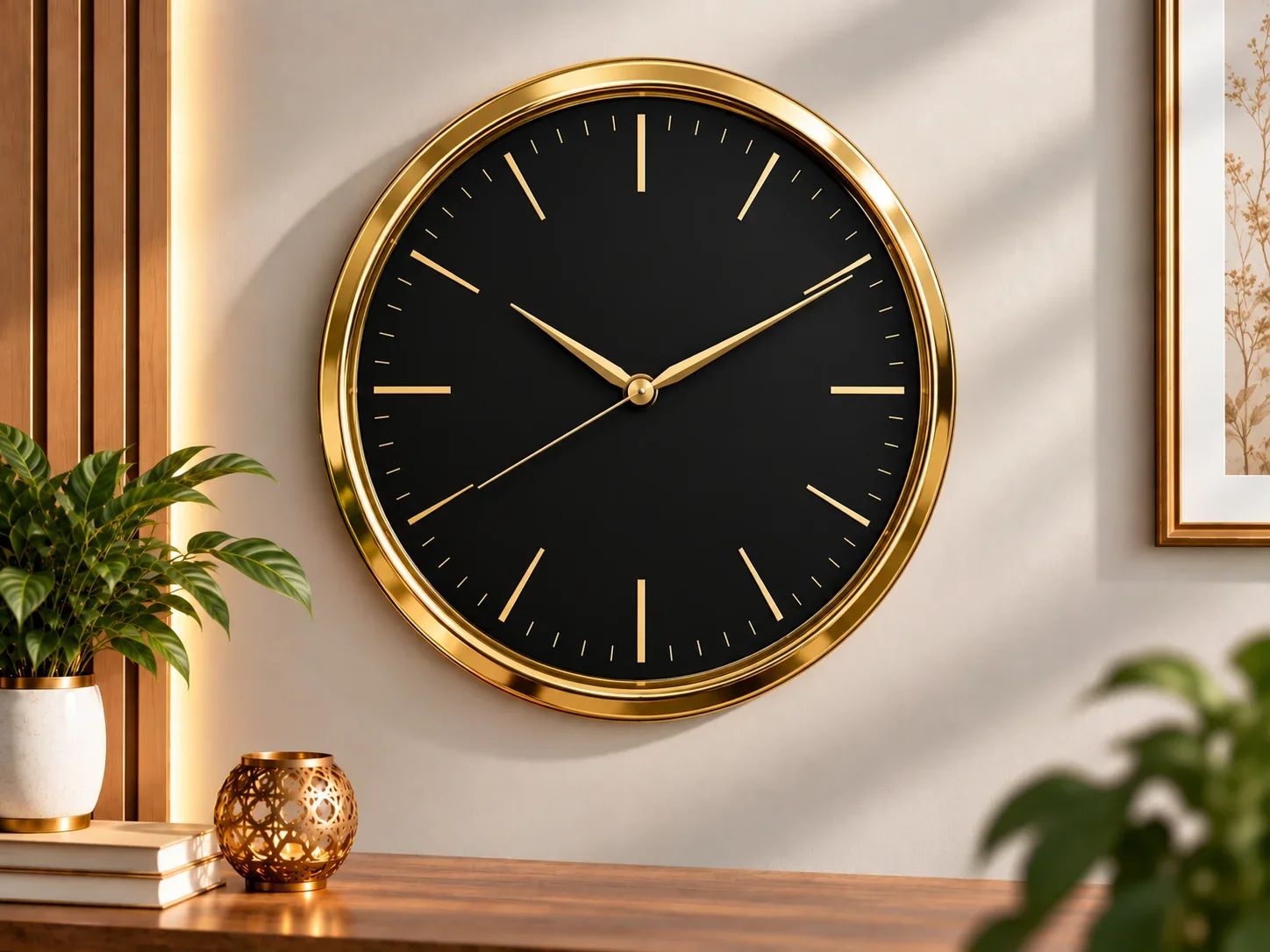 Contemporary Gold Wall Clock with Dark Dial
