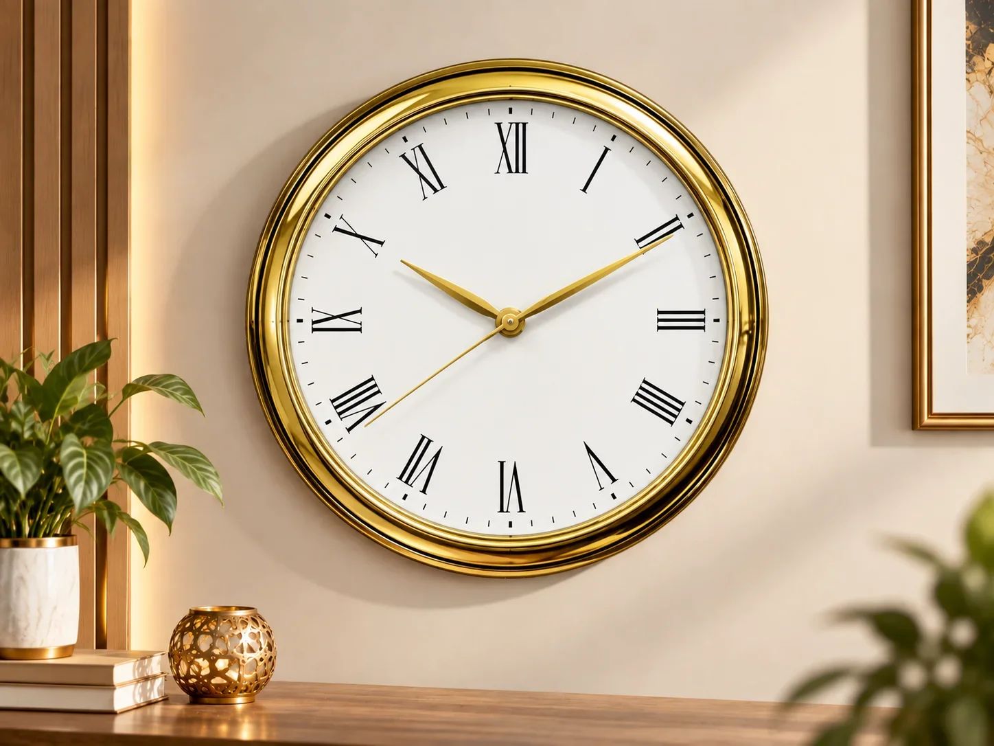 Luxury Polished Gold Roman Numeral Wall Clock