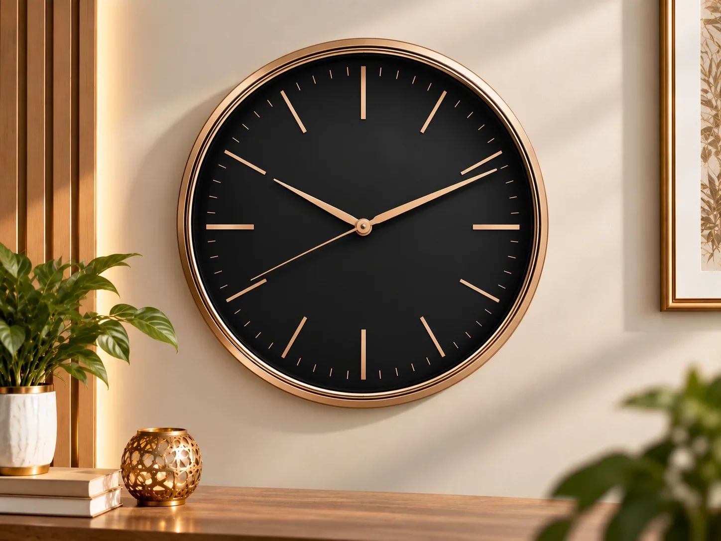 Contemporary Rose Gold Wall Clock with Dark Dial