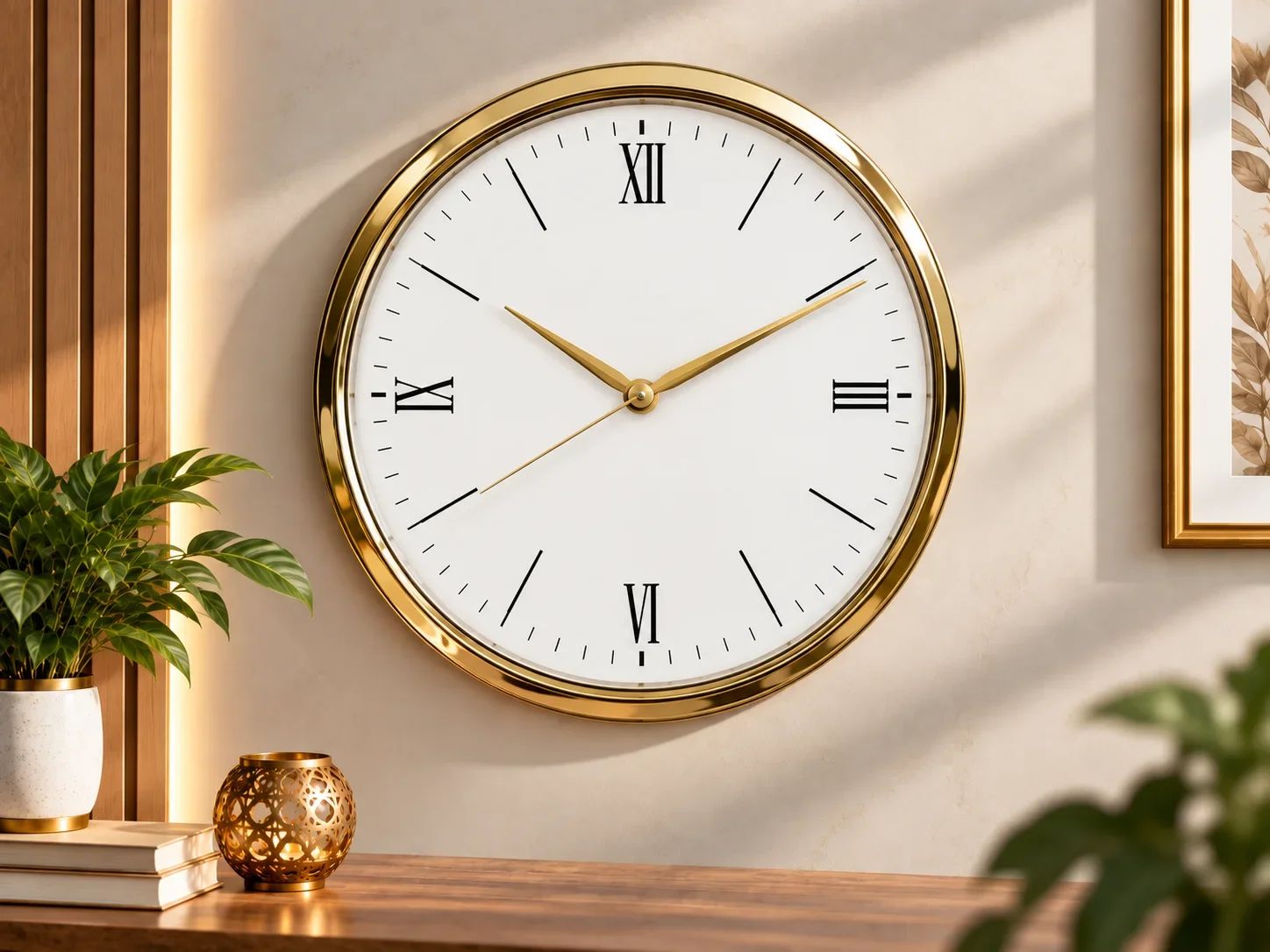 Elegant Gold Wall Clock with Roman Numerals