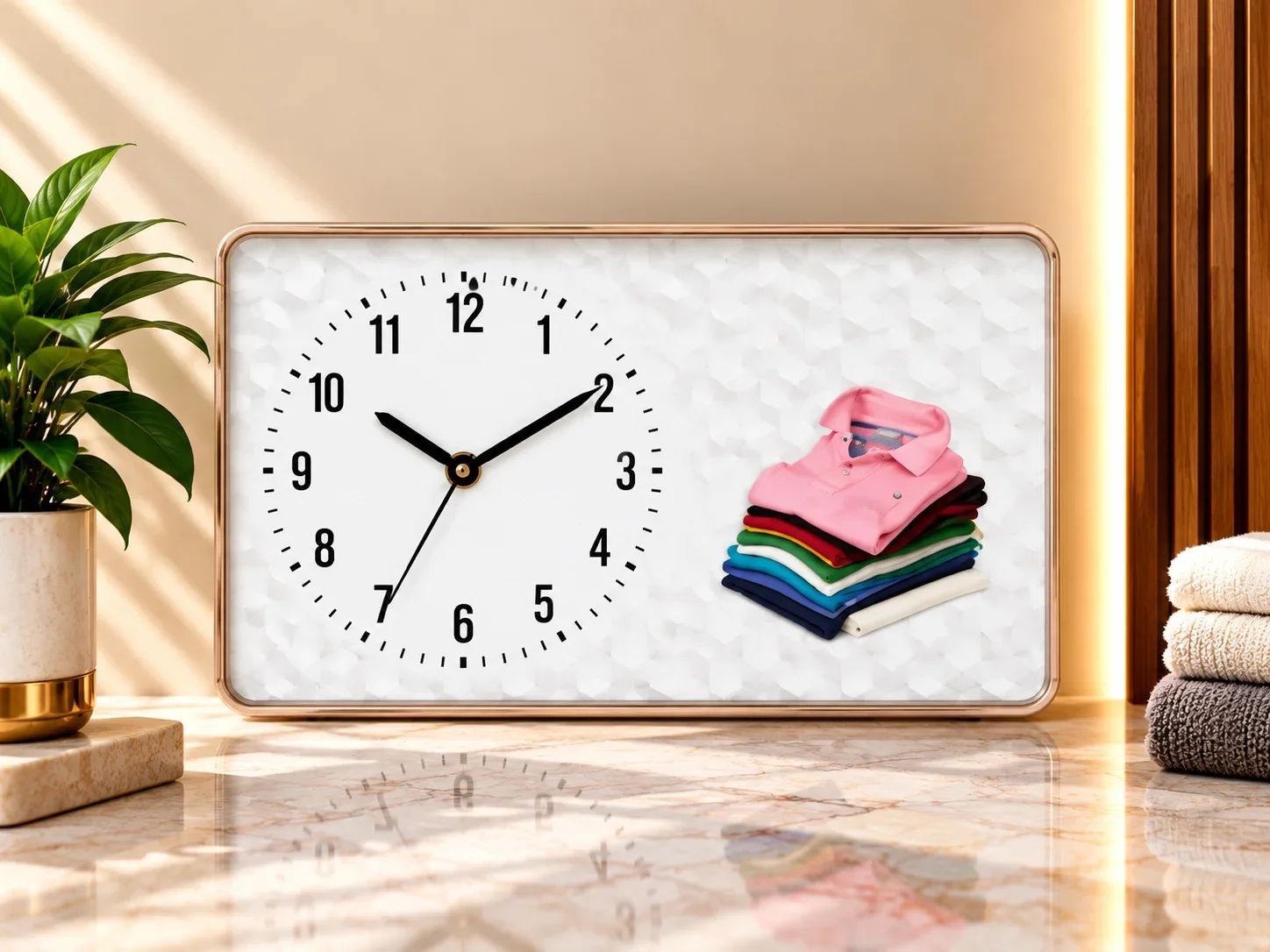 Modern Rectangular Wall Clock with Apparel Graphic Accent