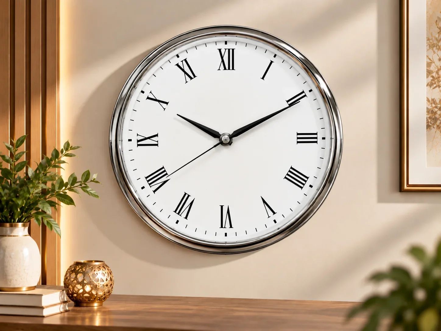 Clean White Roman Numeral Wall Clock