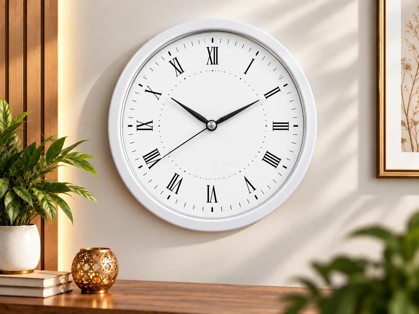 Clean White Roman Numeral Wall Clock