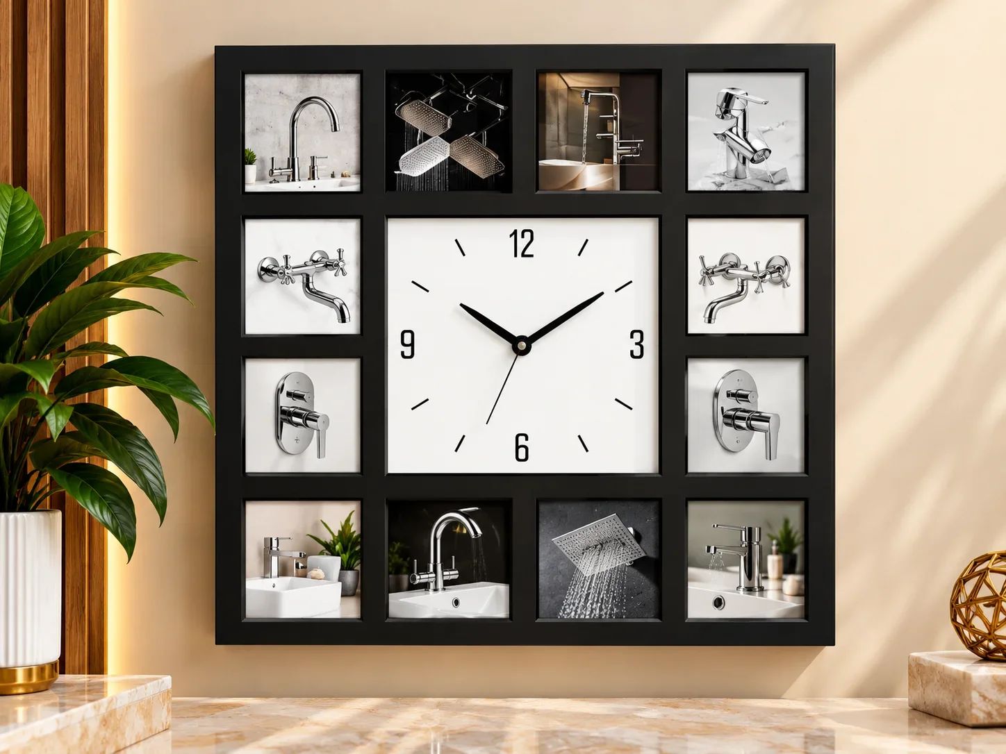 Square Bathroom Fixture Photo Collage Wall Clock