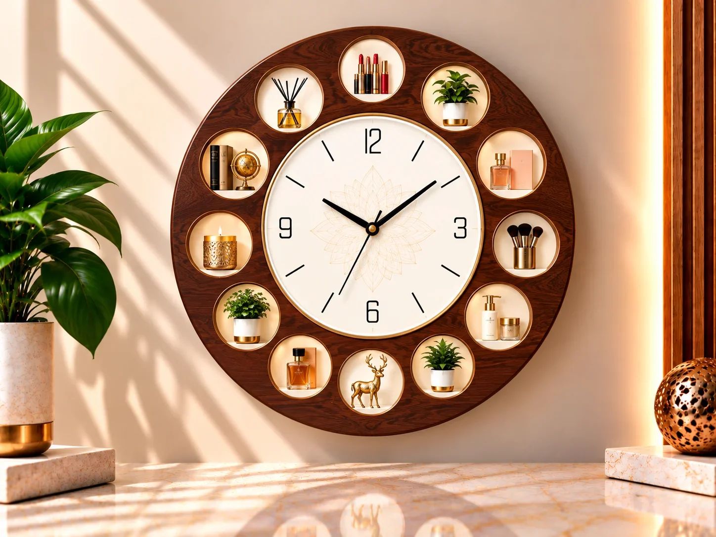 Wooden Backlit Vanity Shelf Wall Clock