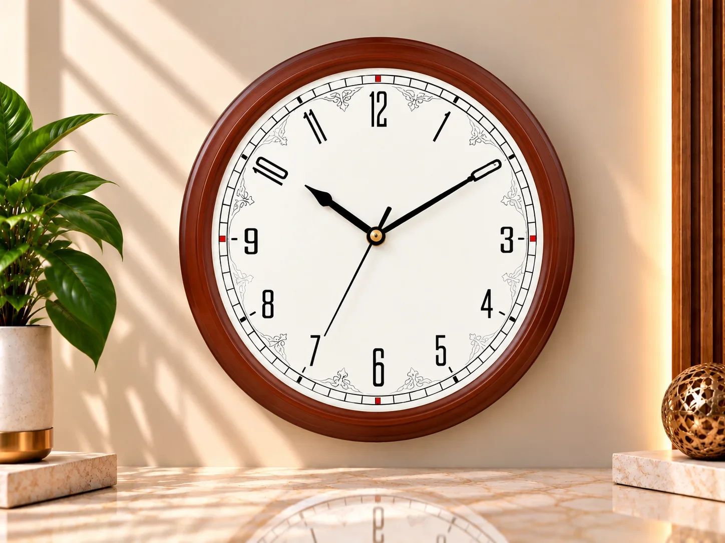 Traditional Mahogany Finish Wall Clock with Filigree Dial