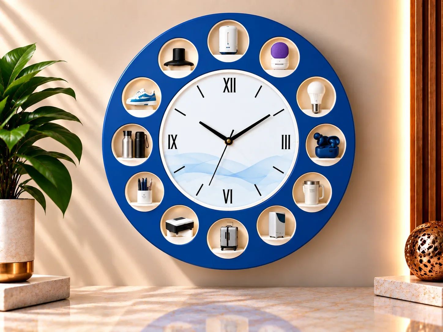 Royal Blue Round Display Shelf Wall Clock