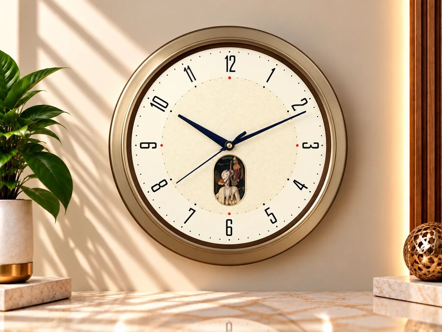Gold Wall Clock with Traditional Portrait Medallion
