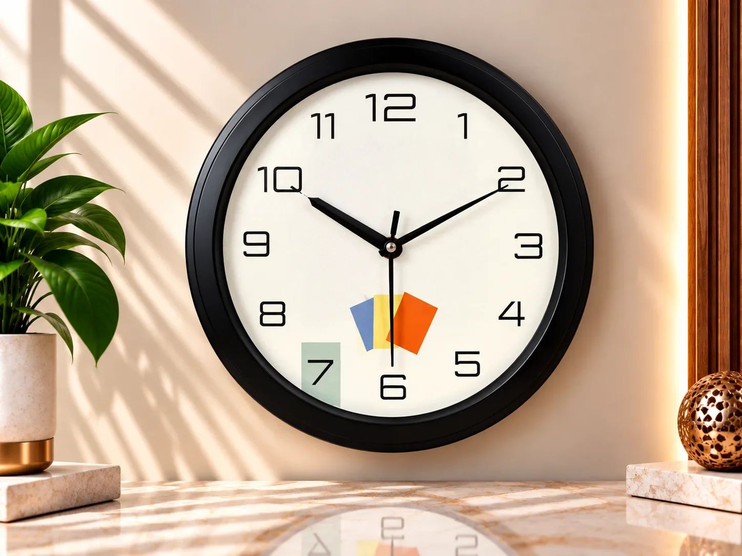 Matte Black Round Wall Clock with Colorful Swatch Accent