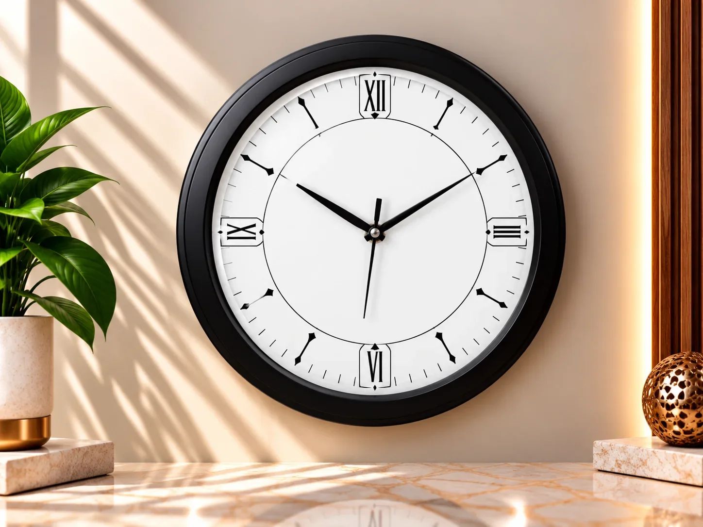 Matte Black Round Wall Clock with Roman Numerals