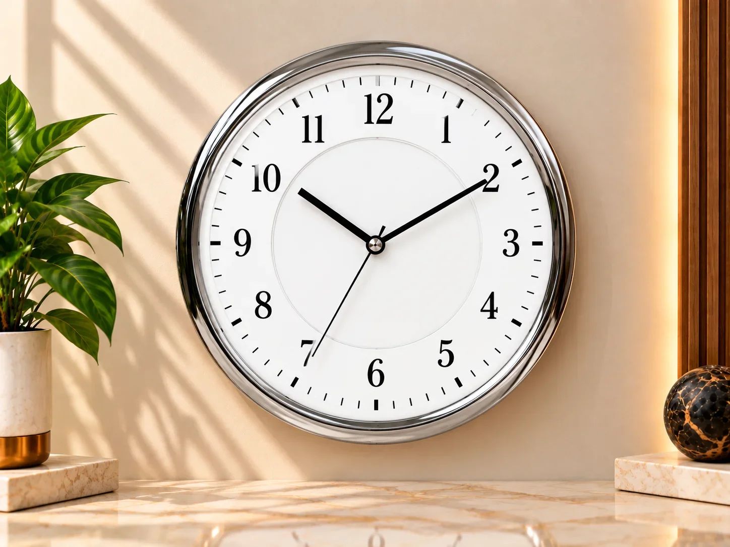 Classic Chrome Round Wall Clock with Two-Tone Dial