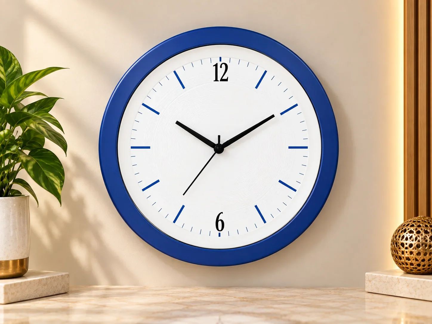 Cobalt Blue Round Wall Clock with Bold Indices