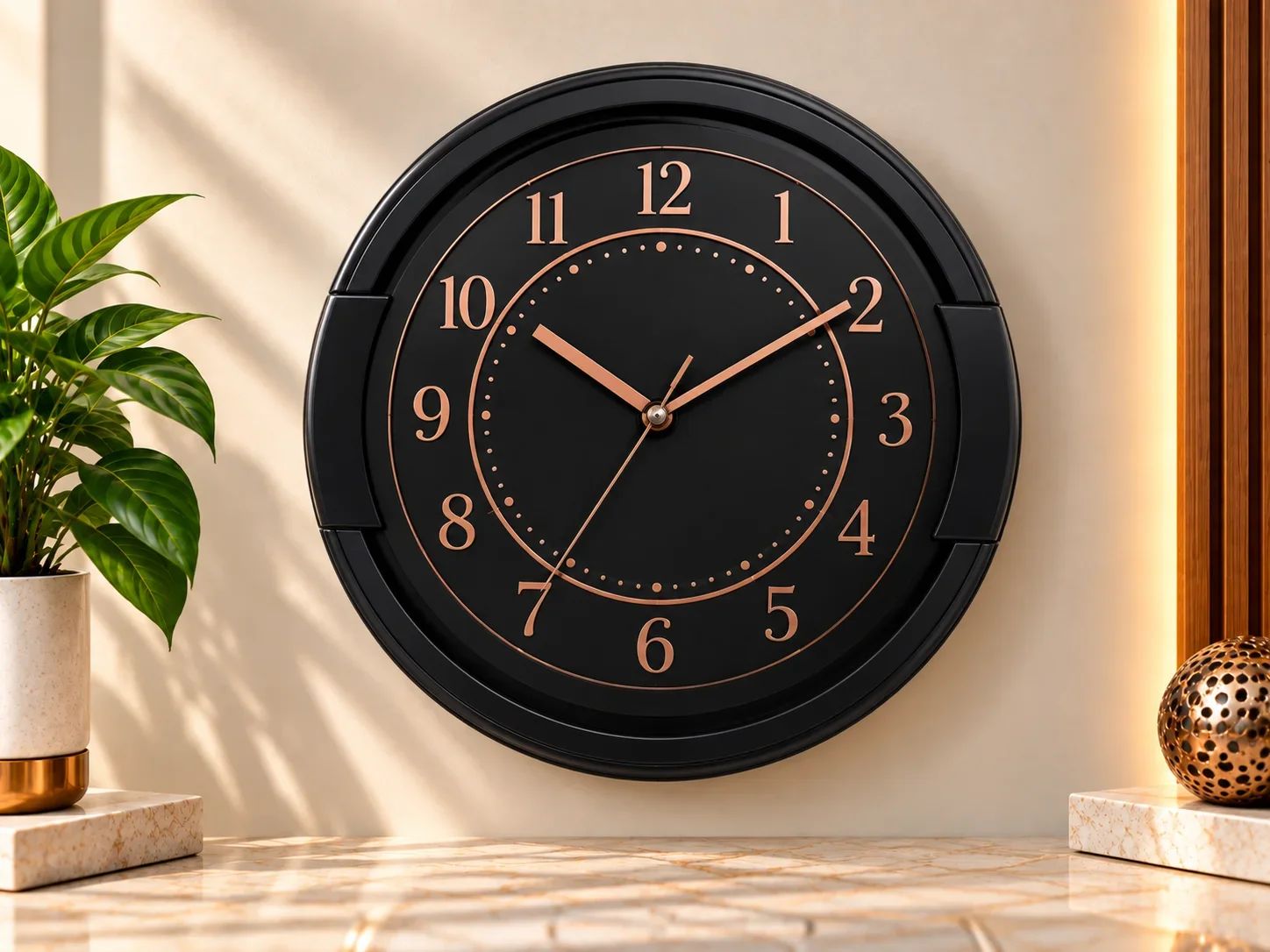 Matte Black & Rose Gold Round Wall Clock